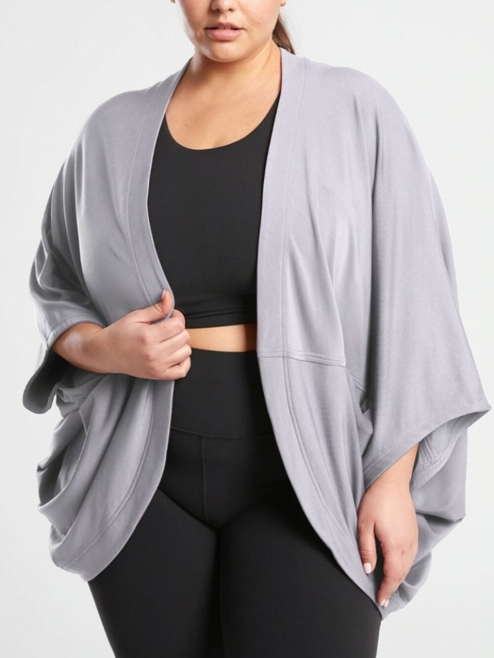 Athleta Cocoon Wrap Cardigan Women's 1X Lavender Gray Open Front Dolman Sleeve